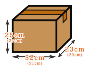 ツチポイの土の回収処分用段ボールサイズは縦23センチ横32センチ高さ25センチになります